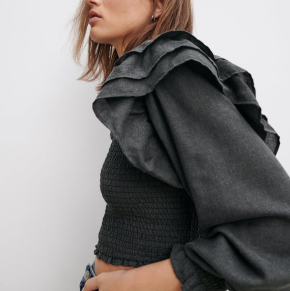 NWT ZARA  Ruffle Cable Knit Floral Sweater top - Picture 6 of 7